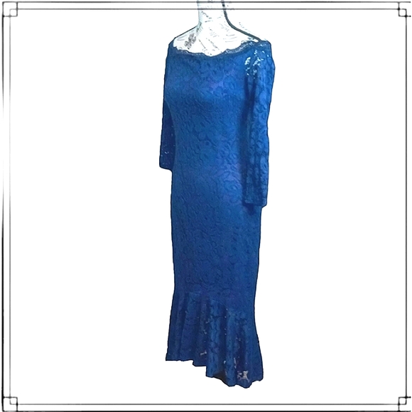 Misguided Blue Lace Bardot Fishtail Formal Dress Size Small - Picture 9 of 14